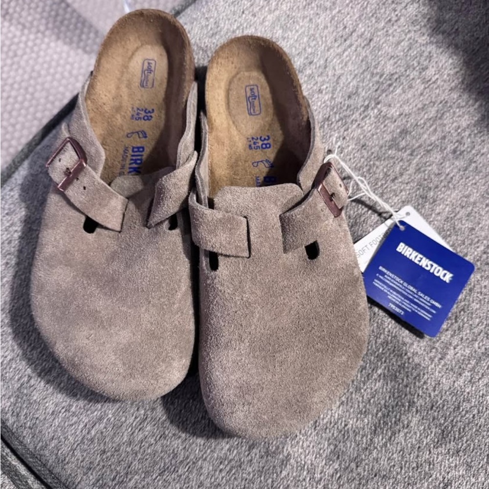 Birkenstock Taupe Suede Clogs